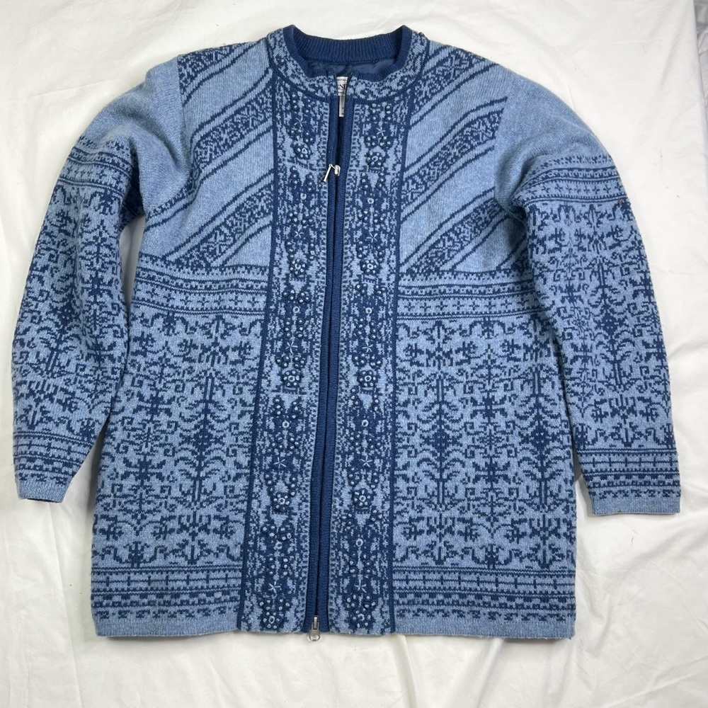 PENDLETON Womens Sz M aztec floral Print Lambs Wool Full Zip Sweater Jacket A06